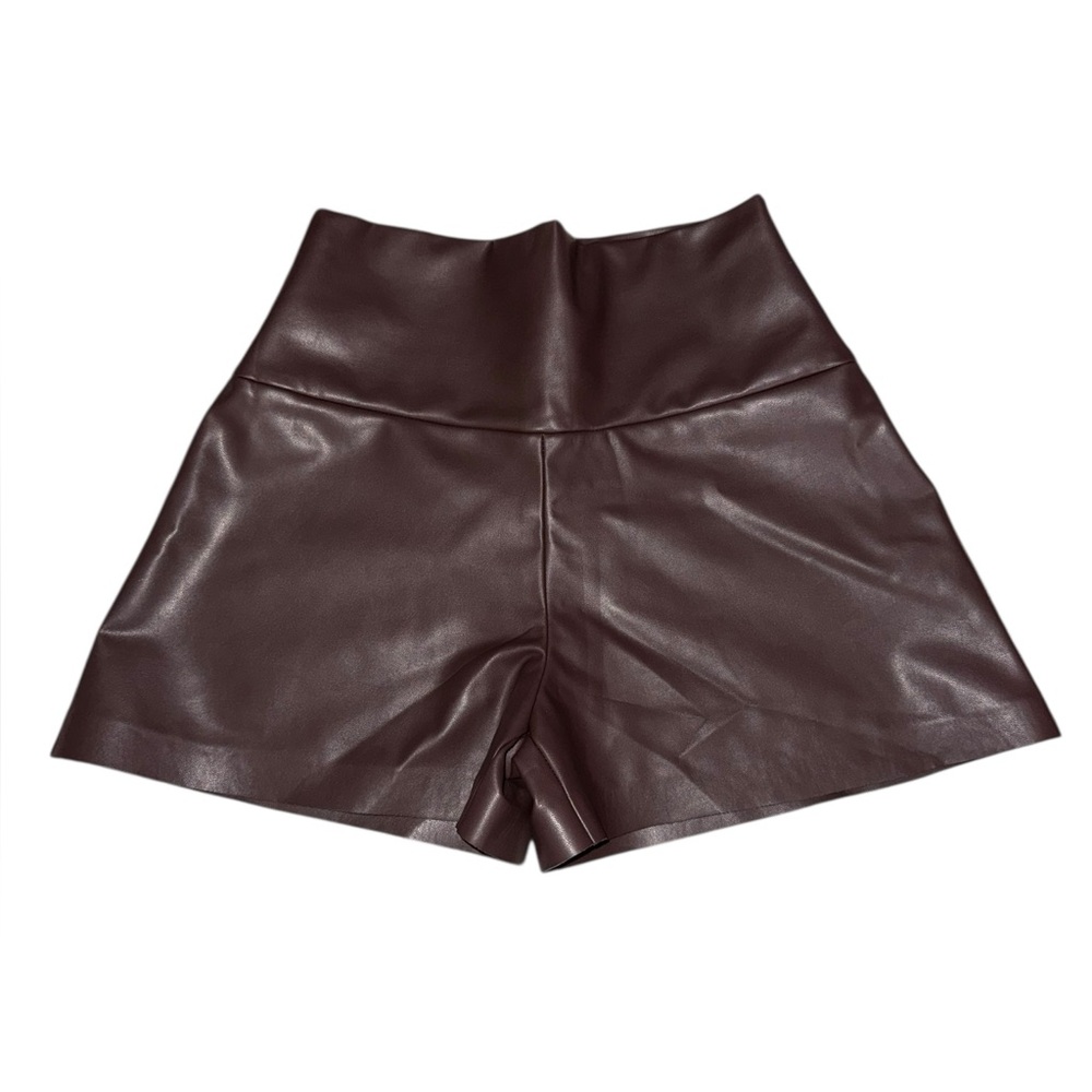 NWOT Norma Kamali Women's Chocolate Brown Straight Leg Faux Leather Shorts XS - Picture 4 of 10